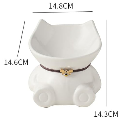 Disoza Ceramic Raised Cat Bowls for Indoor Cats 5.8 Inch White Cute Elevated Food Bowls 15° Tilted Whisker Friendly Water Bowl Dishwasher Safe Puppy Feeding Set Supplies Dog Accessories - color: White Cute Elevated Cat Food Bowls