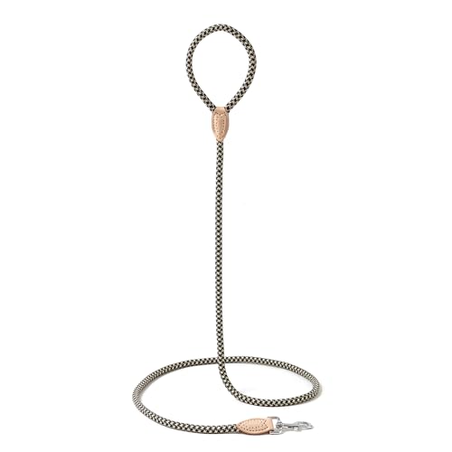 Mile High Life Dog Leash, Rope Leash with Genuine Leather Connection and Heavy Duty Metal Clasp, Great for Small Medium Large Dogs(Black Khaki,48 Inch) - color: Rope Handle-Black Khaki, size: 48 Inch-1/2"