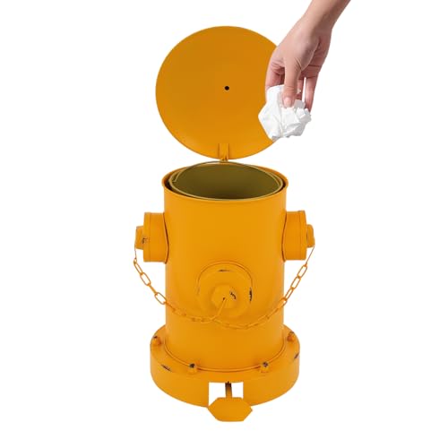 Retro Fire Hydrant Trash Can - 1.3 Gallon Metal Garbage Bin with Foot Pedal & Removable Inner Bucket, Heavy-Duty Indoor/Outdoor Waste Can for Garden, Patio, Park, Kitchen and Dog Waste, Yellow - color: Yellow