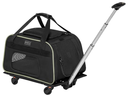 Petsfit Cat Carrier with Wheels Airline Approved, Pet Dog Carrier with Wheels for Small Dogs, Rolling Cat Carrier for Cats Puppy Stroller Detachable and Foldable Pet Travel Bag, Black&Green - color: Black & Green, size: 20.1"L x 12.2"W x 14.2"H