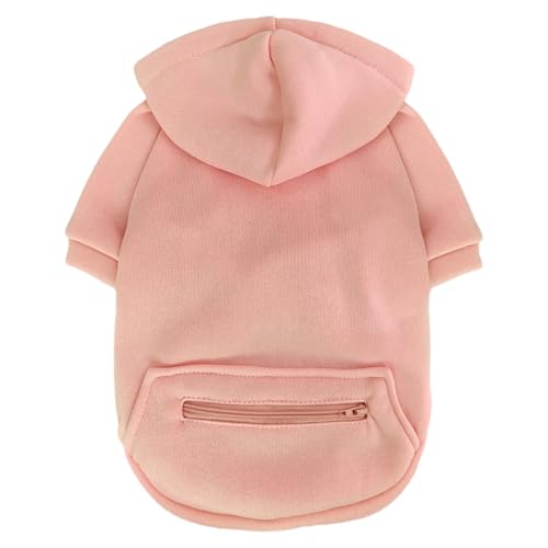 Jecikelon Dog Hoodies for Small Dogs with Zipper Pocket, Soft Fleece Puppy Clothes with Rope Hat, Warm Winter Outfits Cold Weather Coats, Cute Sweatshirt Chihuahua Costume (Pink, Large) - color: Pink, size: Large