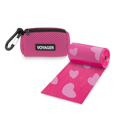 Best Pet Supplies Dog Poop Bag Holder Leash Attachment with Reusable Dispenser for Travel, Walking, Park, and Outdoor Use, Durable with Clip-On - Fuchsia, Mesh Dispenser w/15 Bags - color: Mesh (Fuchsia), size: 1 Count (Pack of 1)