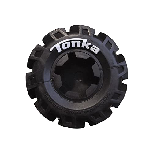 Tonka Axle Tread Dog Toy with Interactive Feeder, Lightweight, Durable and Water Resistant, 7 Inches, for Medium/Large Breeds, Single Unit, Yellow/Black - size: 7 inch Axle Tread