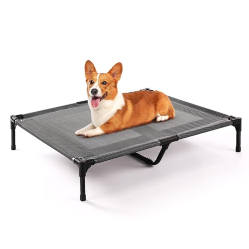 petizer Large Cooling Elevated Dog Bed, Heavy Duty Outdoor Dog Cot for Summer Camping, Breathable & Waterproof Raised Pet Bed with Sturdy Center Support Bars, 36x30x9 Inches, Black - color: Black, size: 36"L x 30"W x 9"H