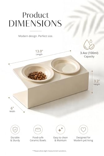 Elevated Cat Bowls 3.4 oz x2, Raised Cat Bowl Stand, Ceramic Cat Food and Water Bowl Set for Cats and Small Dogs (White) - color: white