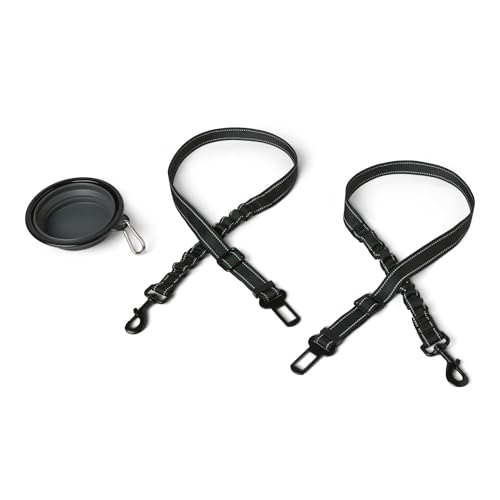 Amazon Basics Dog seat Belt, Adjustable Dog Car Harness, Adjustable Length 26"-39", Includes Collapsible Travel Bowl, Black - size: freesize