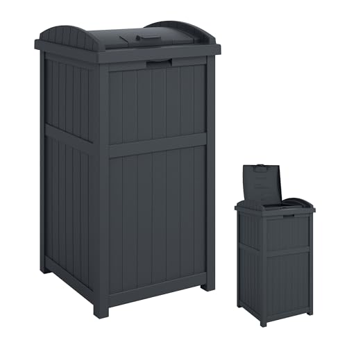 Suncast Outdoor Trash Hideaway, Resin Refuse Container w/Lid, Cyberspace, 30 Gallon Capacity - Stylish Concealed Waste Storage for Patio, Backyard, Deck or Garden, Use 30-33 Gal. Garbage Can Liners - color: Cyberspace, size: 1 Pack