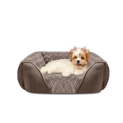 INVENHO Small Dog Bed Rectangle Washable Orthopedic Soft Calming Sleeping Durable Pet Cuddler with Anti-Slip Bottom - color: Dark Brown, size: S(20"x 19"x 6")