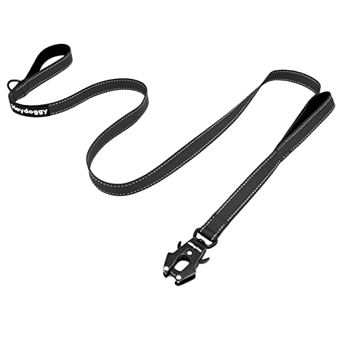 Strong Heavy Duty Dog Leash - 4ft Reflective Nylon Training Leash with Soft Padded Double Handle & Auto Lock Frog Clip - Safety Traffic Control for Large Medium Small Dogs No Pull Walk Black Black,4ft - color: Black Black, size: 4FT x 1" x 2.8MM