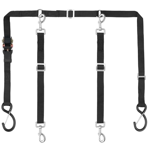 Truck Bed Dog Tether for Two Dogs,Ratchet Tightening Adjustable Double Safety Truck Bed Dog Leash System for Pickup, SUV, Cars & Trucks