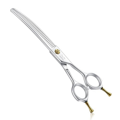 JASON Dog Thinners for Grooming - 7" Down-curved Blender Scissors with 30%-35% Thinning Rate, Japanese 440C Stainless Steel Dog Grooming Thinning Shears with Adjustable Screw (40 Teeth, Silver) Gift - style: Down-curved Thinning