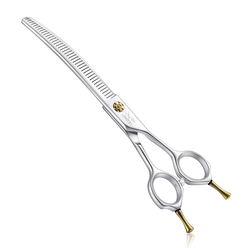 JASON Dog Thinners for Grooming - 7" Down-curved Blender Scissors with 30%-35% Thinning Rate, Japanese 440C Stainless Steel Dog Grooming Thinning Shears with Adjustable Screw (40 Teeth, Silver) Gift - style: Down-curved Thinning