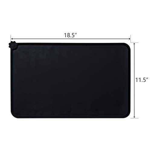AUDWUD Silicone Waterproof Pet Feeding Mats,Anti Slip Bowl Pad,Dog Mat for Food and Water - color: Black, size: 18.5" x 11.5"
