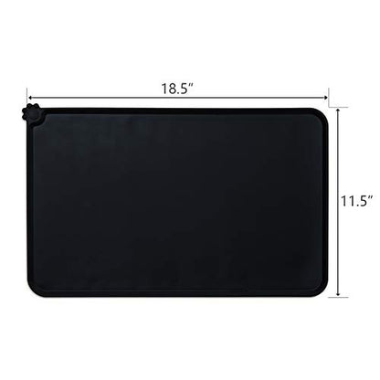 AUDWUD Silicone Waterproof Pet Feeding Mats,Anti Slip Bowl Pad,Dog Mat for Food and Water - color: Black, size: 18.5" x 11.5"