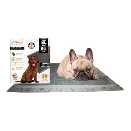 WizSmart Essentials Charcoal XL Training Pads 50 Count – XL Absorbent Puppy & Dog Potty Pads with Odor Control, Leak Resistant Floor Protection, Stay Put Tabs for Crate, Kennel, Indoor Use