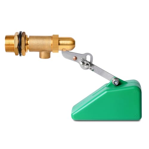 Brass Float Valve 3/4 Inch Water Float Valves with Adjustable Arm, Livestock Water Tank Float Valve Switch Brass Float Ball Valve Shut Off Pool Auto Fill Valve for Automatic Waterer - style: 3/4" Green