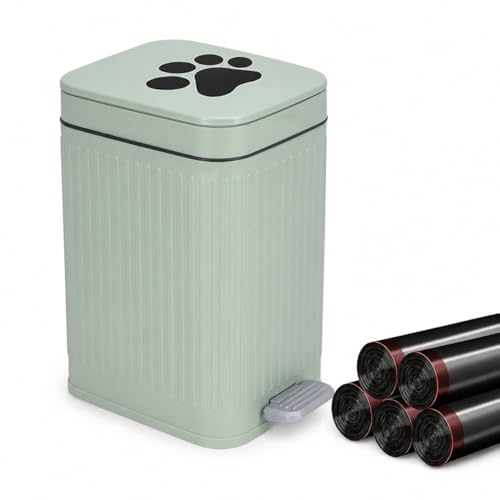 Dog Poop Trash Can Outside with Lid,7L/1.8Gal Outdoor Dog Poop Wast Trash Can Bucket with Step Pedal,Outdoor Pet Waste Container-(Include 75 Waste Bags)-Ideal for Yard,Porch-Sage Green