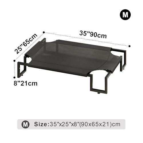 Elevated Dog Bed for Medium Sized Dogs,Raised Outdoor Dog Cot with Washable Cover,Breathable Teslin Mesh,Waterproof Cooling Pet Bed Indoor & Outdoor,No-Slip Feet,Black 90×65×21cm - size: M 90L×65W×20H cm