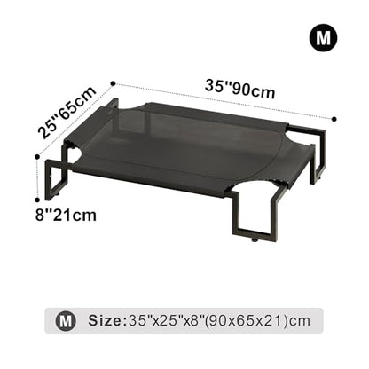 Elevated Dog Bed for Medium Sized Dogs,Raised Outdoor Dog Cot with Washable Cover,Breathable Teslin Mesh,Waterproof Cooling Pet Bed Indoor & Outdoor,No-Slip Feet,Black 90×65×21cm - size: M 90L×65W×20H cm