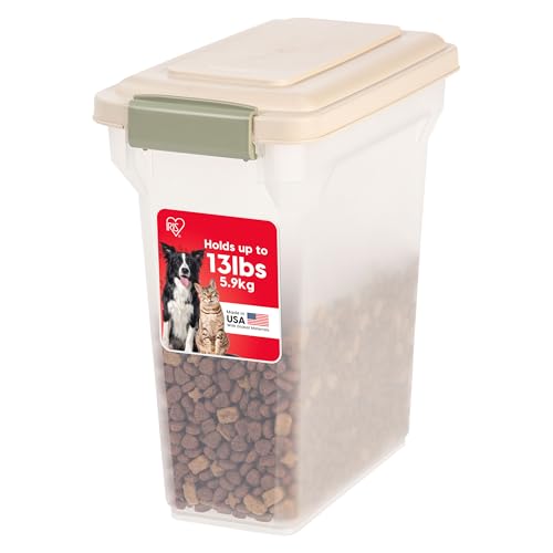 IRIS USA Dog Food Storage Container, Airtight Lid, Up to 13 Pounds Pet Food Storage, Versatile Pet Food Bin, Treats, BPA Free, Almond - color: Almond, size: 13 lbs