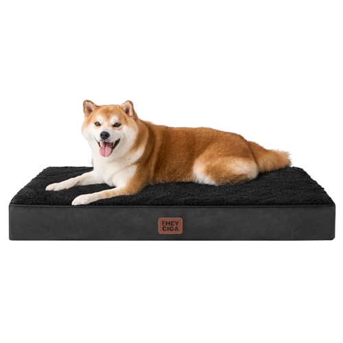 EHEYCIGA Orthopedic Dog Beds for Large Dogs with Removable Washable Cover for Crate, Black, 35x23 - color: Black, size: 35*23*3.5 inches