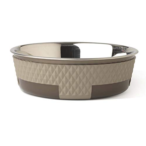 PetRageous 16017 Kona Stainless Steel Non-Slip Dishwasher-Safe Bowl 6.5-Cup 8.5-Inch Diameter 2.75-Inch Tall for Large and Extra Large Dogs and Cats, Brown
