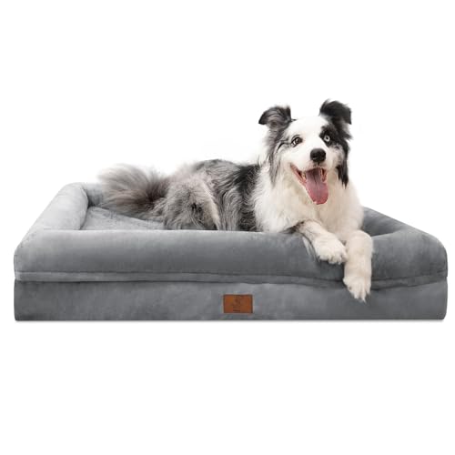 Orthopedic Dog Bed Waterproof Pet Sofa for Large Sized Dogs | 360 Degree Bolster Support, Egg Crate Foam, Waterproof Liner, Non-Slip Bottom, Machine Washable Cover, 36 x 27 Inch - color: Grey, size: 36.0"L x 27.0"W x 7"Th