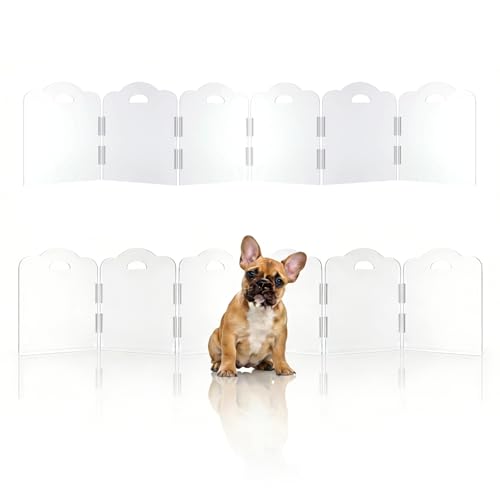 Transparent Acrylic Dog Gate Indoor, Free-Standing Pet Gate, 16" Height (Size S) Foldable 12 Modular Panels, Dog Fence for Doorways, Hallways, Stairs, No Drilling, Perfect for Puppies and Small Pets - size: S 12 Panel