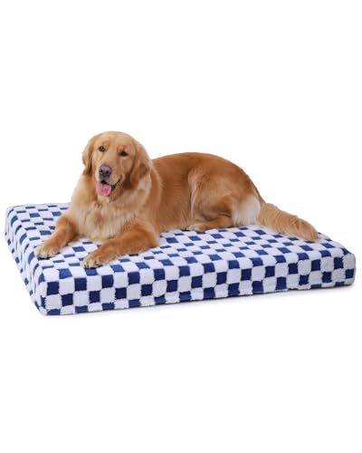 KSIIA Memory Foam Dog Bed Waterproof Large Dog Bed Orthopedic Crate Pad Supportive Crate Pads Soft Pet Mat for Large Pet Mats with Removable Washable Cover & Non-Slip Bottom, 44 x 32 Inch, Blue - color: Blue, size: 44.0"L x 32.0"W x 4.0"Th