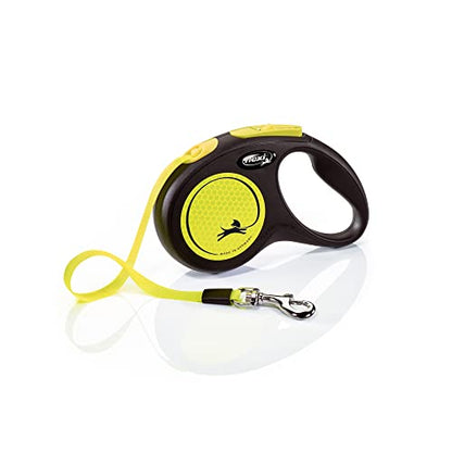 FLEXI New Neon Tape Retractable Dog Leashes for Small Dogs Upto 33 lbs. –16 ft.,Neon Yellow/Black | Tangle Free Pet Walking Leash with One-Handed Brake,Pause,Lock | German Quality Product (Pack of 12) - color: Yellow/Black, size: Small (Pack of 12)