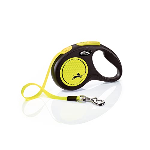 FLEXI New Neon Tape Retractable Dog Leashes for Small Dogs Upto 33 lbs. –16 ft.,Neon Yellow/Black | Tangle Free Pet Walking Leash with One-Handed Brake,Pause,Lock | German Quality Product (Pack of 12) - color: Yellow/Black, size: Small (Pack of 12)