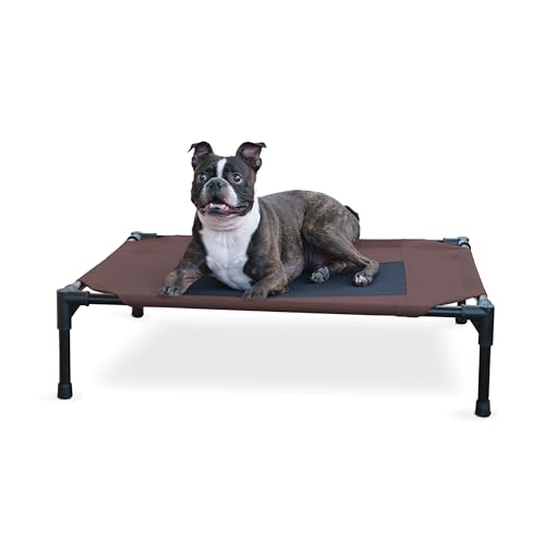 K&H Outdoor Elevated Dog Bed - Cooling Raised Dog Bed for Small & Medium Pets, Breathable Mesh Center Hammock Design, Indoor/Outdoor Washable Cover, Portable Metal Frame, Chocolate, Medium 32x25in