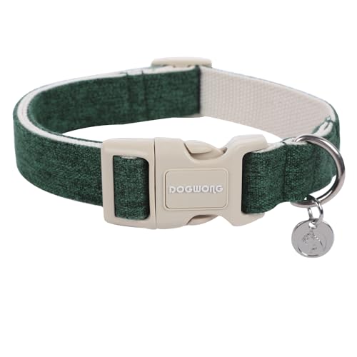 DOGWONG Cotton Hemp Dog Collar, Heavy-Duty Christmas Green Dog Collar Adjustable Soft Natural Fabric Pet Dog Collar Cute Holiday Puppy Necklace for Small Medium Large Dogs - color: A: Blackish green, size: X-Small