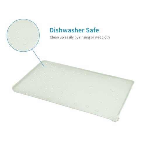 AUDWUD Silicone Waterproof Pet Feeding Mats,Anti Slip Bowl Pad,Dog Mat for Food and Water - color: Greenish beige, size: 18.5" x 11.5"