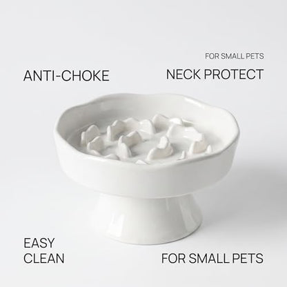 Elevated Ceramic Slow Feeder Dog Bowl | Raised Maze Puzzle Feeder Small Medium Dogs | Anti-Vomit Reduces Bloating | Non-Slip Enrichment Puppy Bowl - color: White