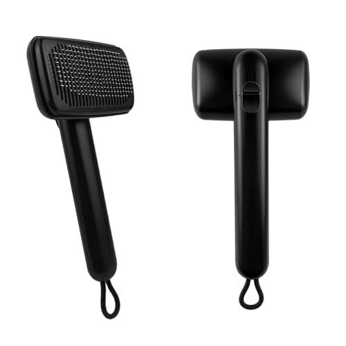 Self Cleaning Deshedding Cat Brush for Dogs & Cats,Adjustable Cat Brushes for Indoor Cats, Easy to Clean Grooming Tool for Long & Short Haired Pets - color: Black