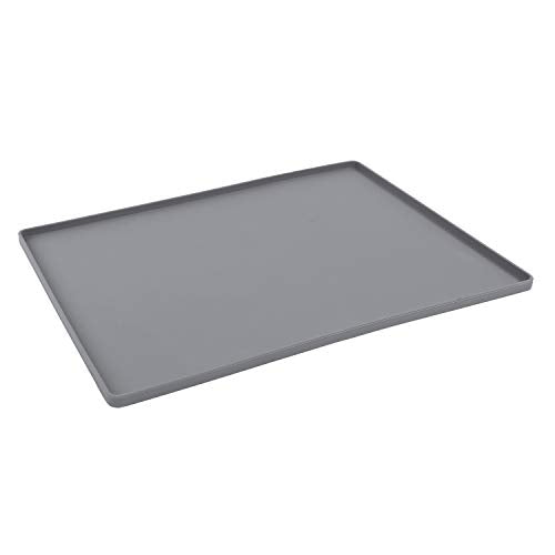 Messy Mutts & Cats Silicone Non-Slip Pet Bowl Mat with Raised Edge | 16” x 12” Dog/Cat Bowl Mat with Spill-Proof Lip | Cool Grey - color: Cool Grey