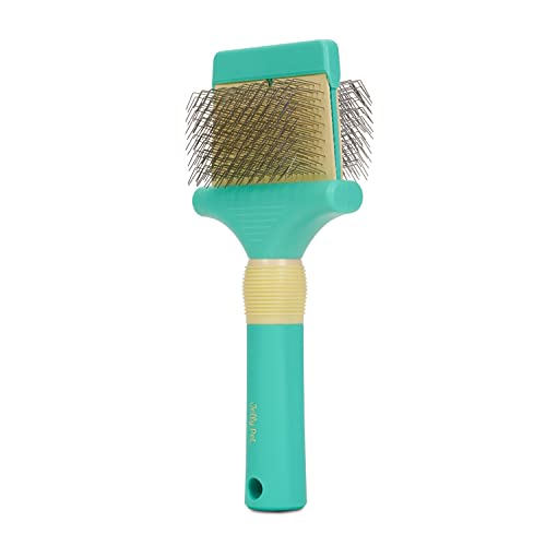 Jelly Pet Double Sided Dog Slicker Brush, Longer Pins, Flexible Head, Fine/Coarse Sides, Removes Unwanted Tangles, Large, Teal - size: Large