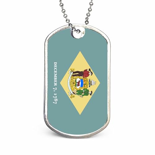 US States Flags Dog Tag Necklace, Custom Military ID Tags, Personalized Laser Engraved or Embossed Stainless Steel - style: Delaware Flag