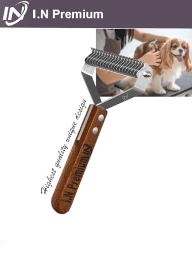 Undercoat Rake for Dogs & Cats, Dog Brush for Shedding Remove Mats, Dematting Comb, Safe&Gentle Grooming Brush for German Shepherds Medium to Long-Haired Pets,Premium Wooden Handle (L- Dematting Comb) - size: L- Dematting Comb