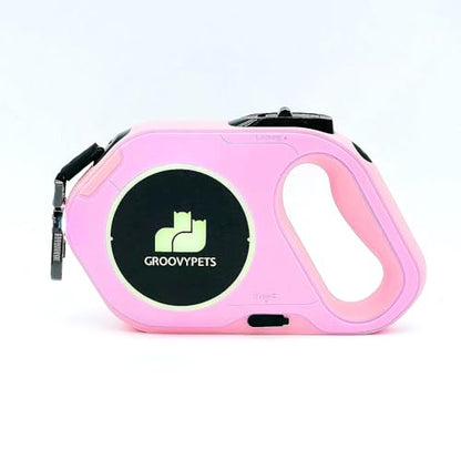 Rechargable Super Bright LED Flashlight Color Streamer Ring Anti-Tangle Retractable Sturdy Nylon Dog Leash, 16-ft Long, 3/8-in Wide (Pink) - color: PINK