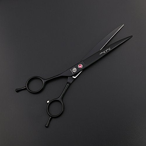 Purple Dragon 7.0" Left Handed Dog Grooming Hair Cutting Scissor &Curved &Thinning Shear with Bag - for Mancinism Pet Groomer or Family DIY (Black)