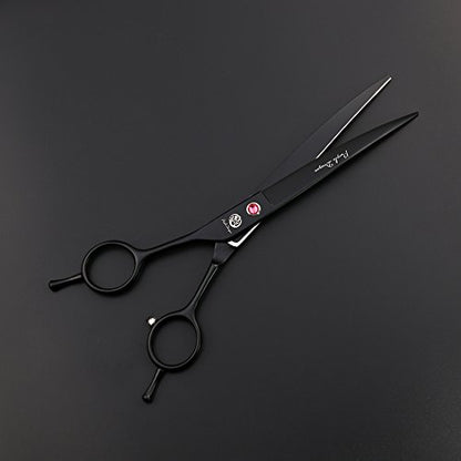 Purple Dragon 7.0" Left Handed Dog Grooming Hair Cutting Scissor &Curved &Thinning Shear with Bag - for Mancinism Pet Groomer or Family DIY (Black)