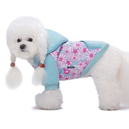Blue Puppy Dog Hoodies for Small Medium Dogs, Christmas Hooded Sweatshirt with Pocket Pet Cat Hoody Clothes Sweaters Fleece Coat Dog Costume Winter - color: Blue flowers, size: X-Large