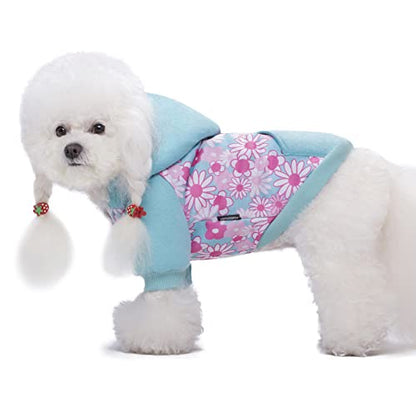 Blue Puppy Dog Hoodies for Small Medium Dogs, Christmas Hooded Sweatshirt with Pocket Pet Cat Hoody Clothes Sweaters Fleece Coat Dog Costume Winter - color: Blue flowers, size: X-Large