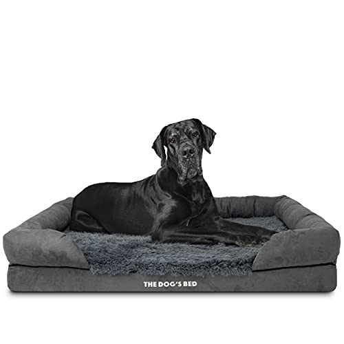 The Dog’s Bed Orthopedic Memory Foam Dog Bed with Bolsters for XXL Dogs, Waterproof Washable Cover, Anti-Slip Base, Calming Surface – CertiPUR-Certified Foam, Fur Fabric, Grey Fur, XXL - color: Grey Fur, size: XXL Beds