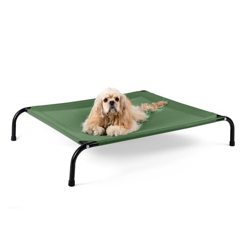 Cooling Elevated Dog Bed with Non-Slip Floor Protectors & Breathable Mesh, Raised Indoor & Outdoor Dog Cot Hammock, 34" L x 22" W x 8" Th, Small, Green - color: Green, size: 34.0"L x 22.0"W x 8.0"Th