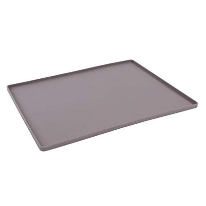 Messy Mutts & Cats Silicone Non-Slip Pet Bowl Mat with Raised Edge | 16” x 12” Dog/Cat Bowl Mat with Spill-Proof Lip | Grey - color: Grey