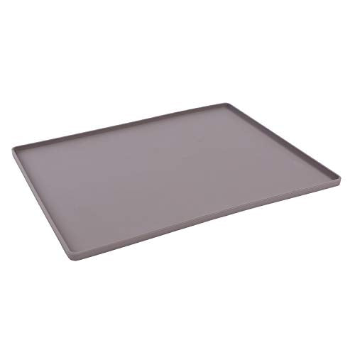 Messy Mutts & Cats Silicone Non-Slip Pet Bowl Mat with Raised Edge | 16” x 12” Dog/Cat Bowl Mat with Spill-Proof Lip | Grey - color: Grey