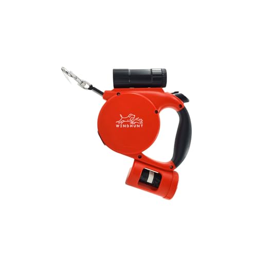 360° Tangle-Free Retractable Dog Leash with Flashlight, Dispenser and Poop Bag Heavy-Duty Nylon Tape for Small, Medium Dogs and Cats One-Handed Brake and Lock, Red - color: red